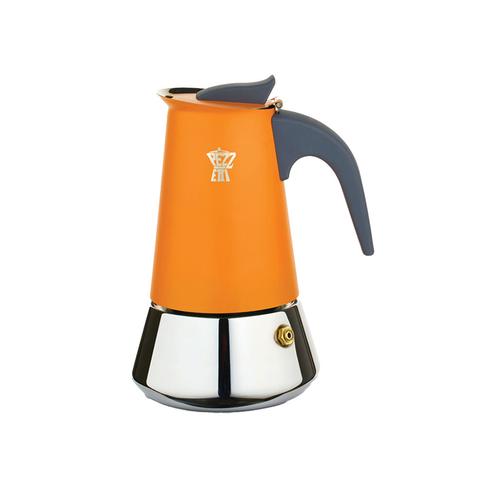 Pezzetti SteelExpress 6 Cup Moka Pot Orange Flame