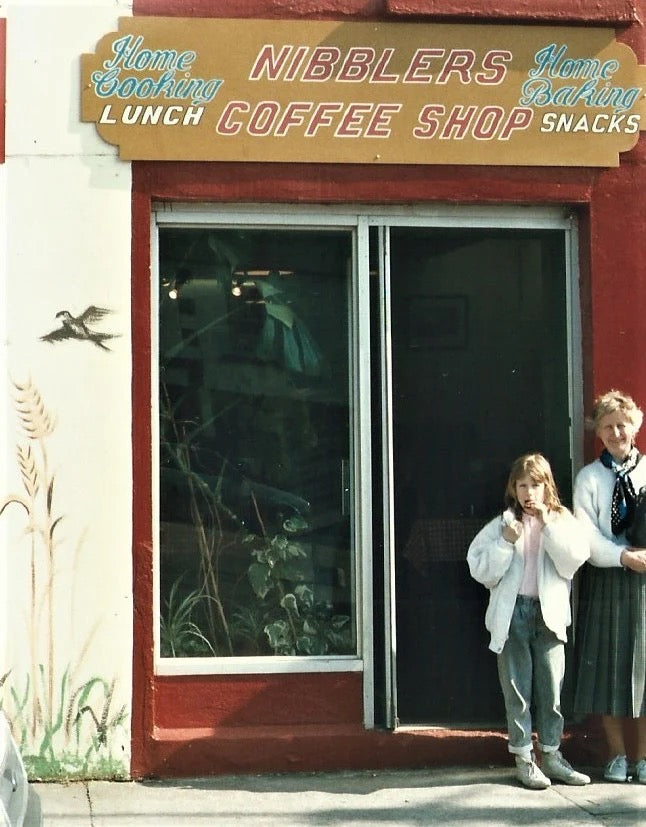 The front of Bryan's Cafe, "Nibblers Coffee Shop" in 1988, prior to establishing the wholesale business)