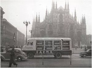 Old FAEMA truck delivering coffee machines in Milan, Italy